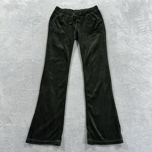 Beta House Flare Leg Pants Sweatpants Women M Dark Green Velvet Y2K